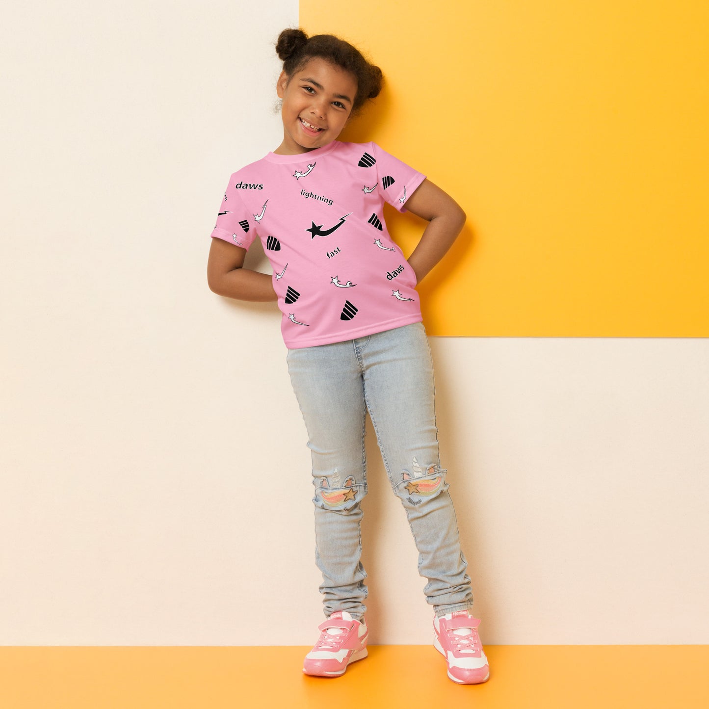 Daws lightning fast pink Kids crew neck t-shirt