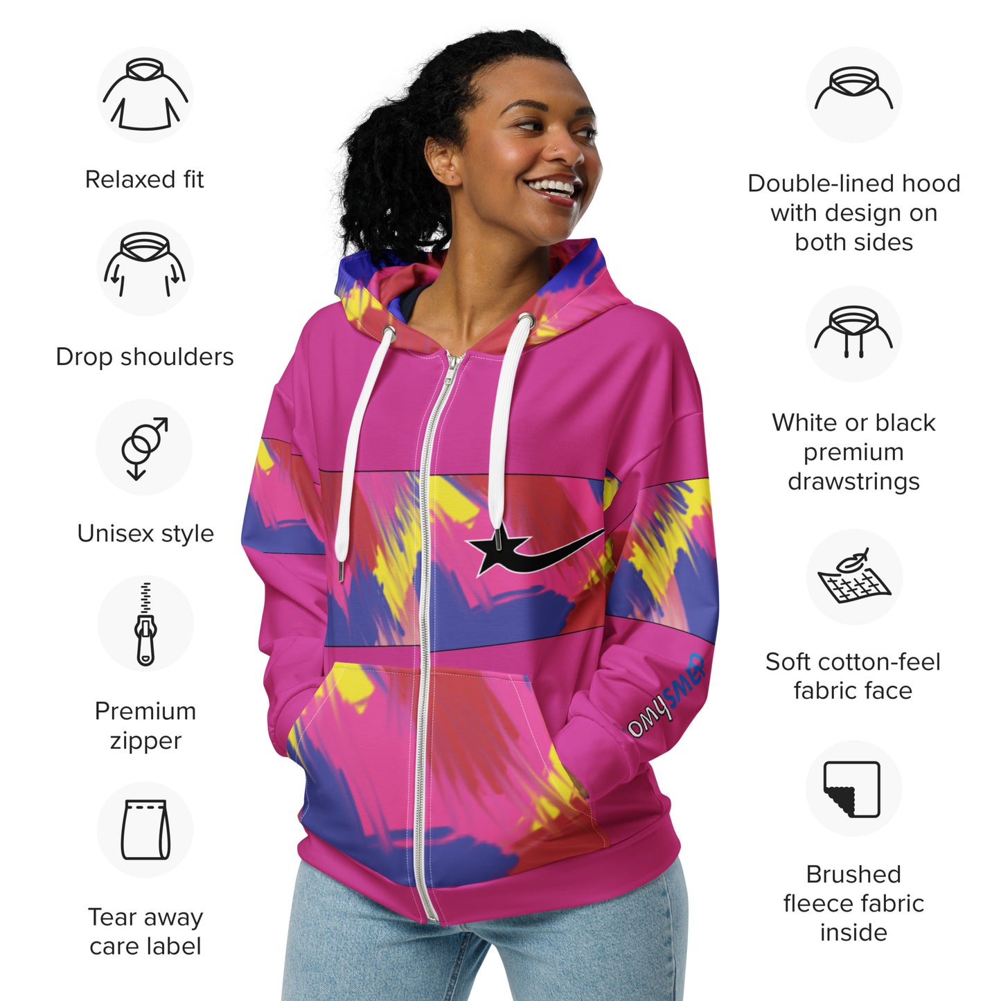 Daws logo multi pink Unisex zip hoodie