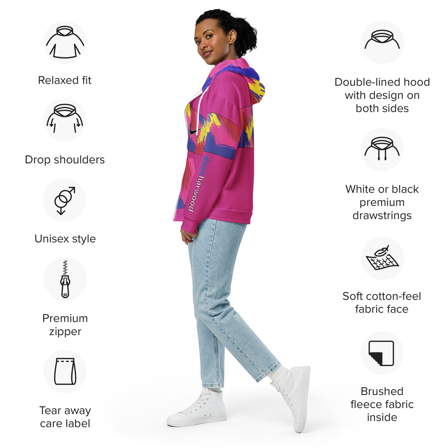 Daws logo multi pink Unisex zip hoodie