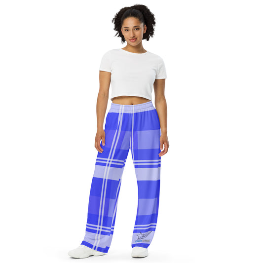 Daws Harwood blue plaid unisex wide-leg pants