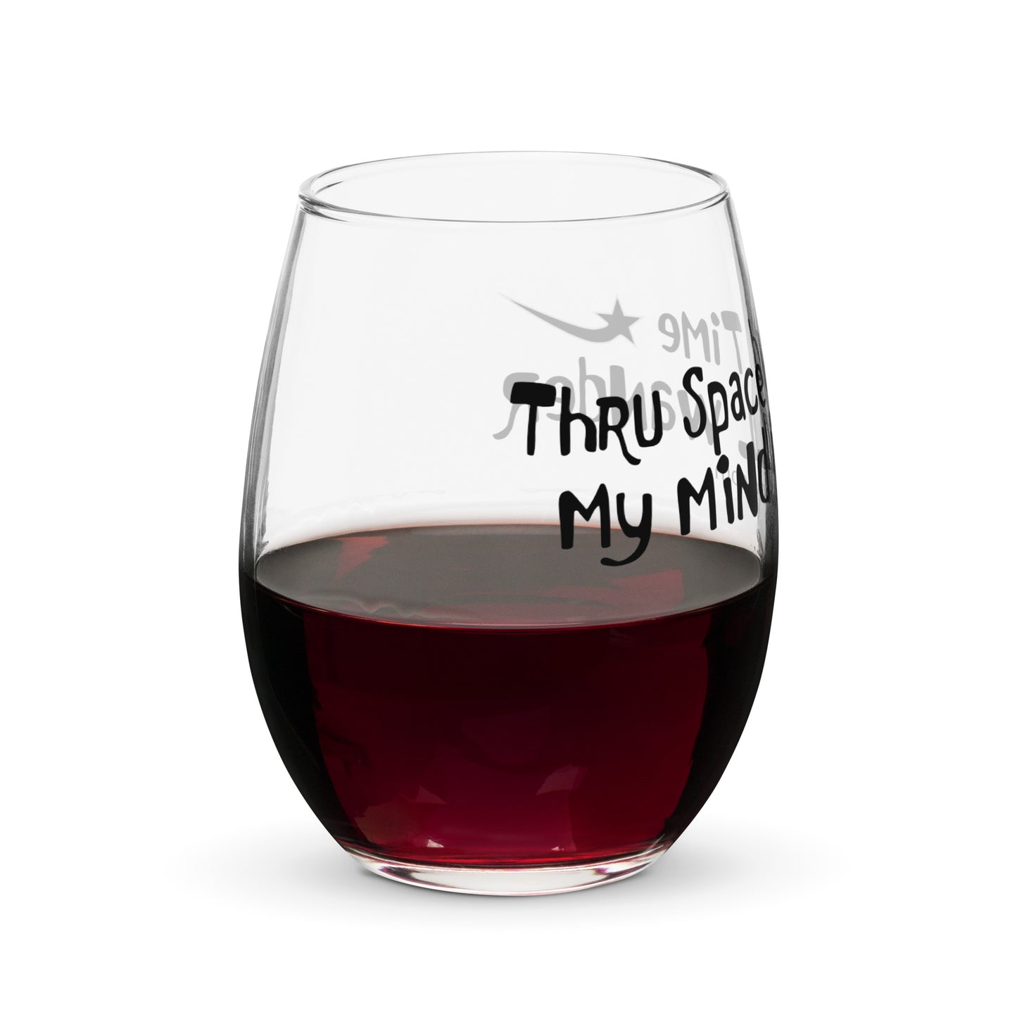 Daws thru space and time my mind will wander Stemless wine glass: astronomy decals
