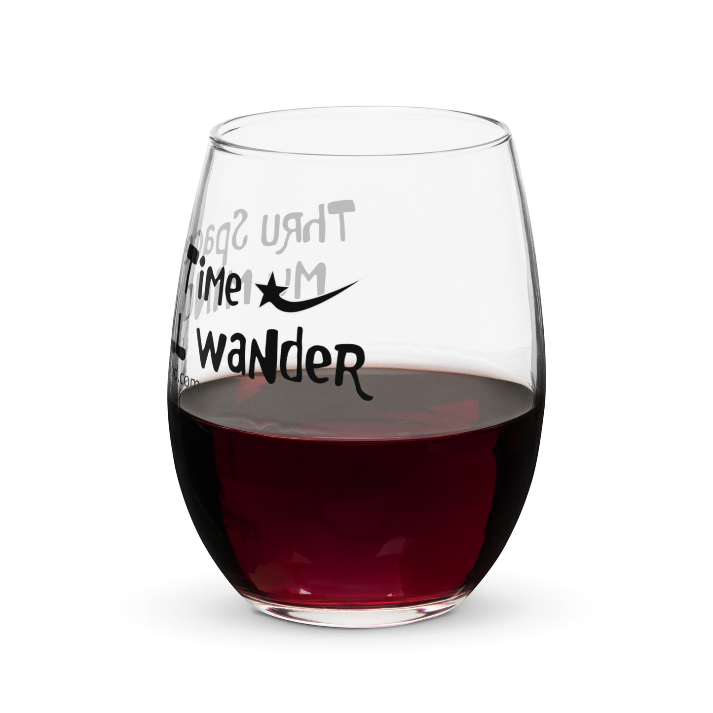 Daws thru space and time my mind will wander Stemless wine glass: astronomy decals