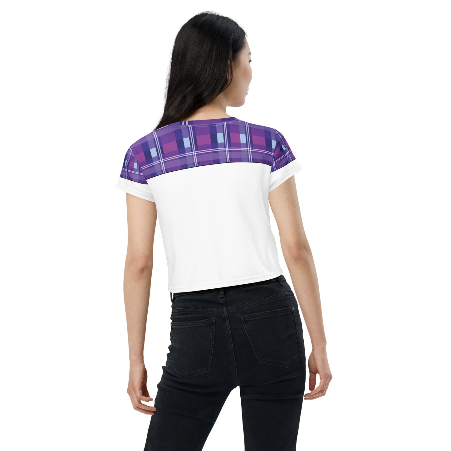 Daws logo purple plaid star accent Crop Tee