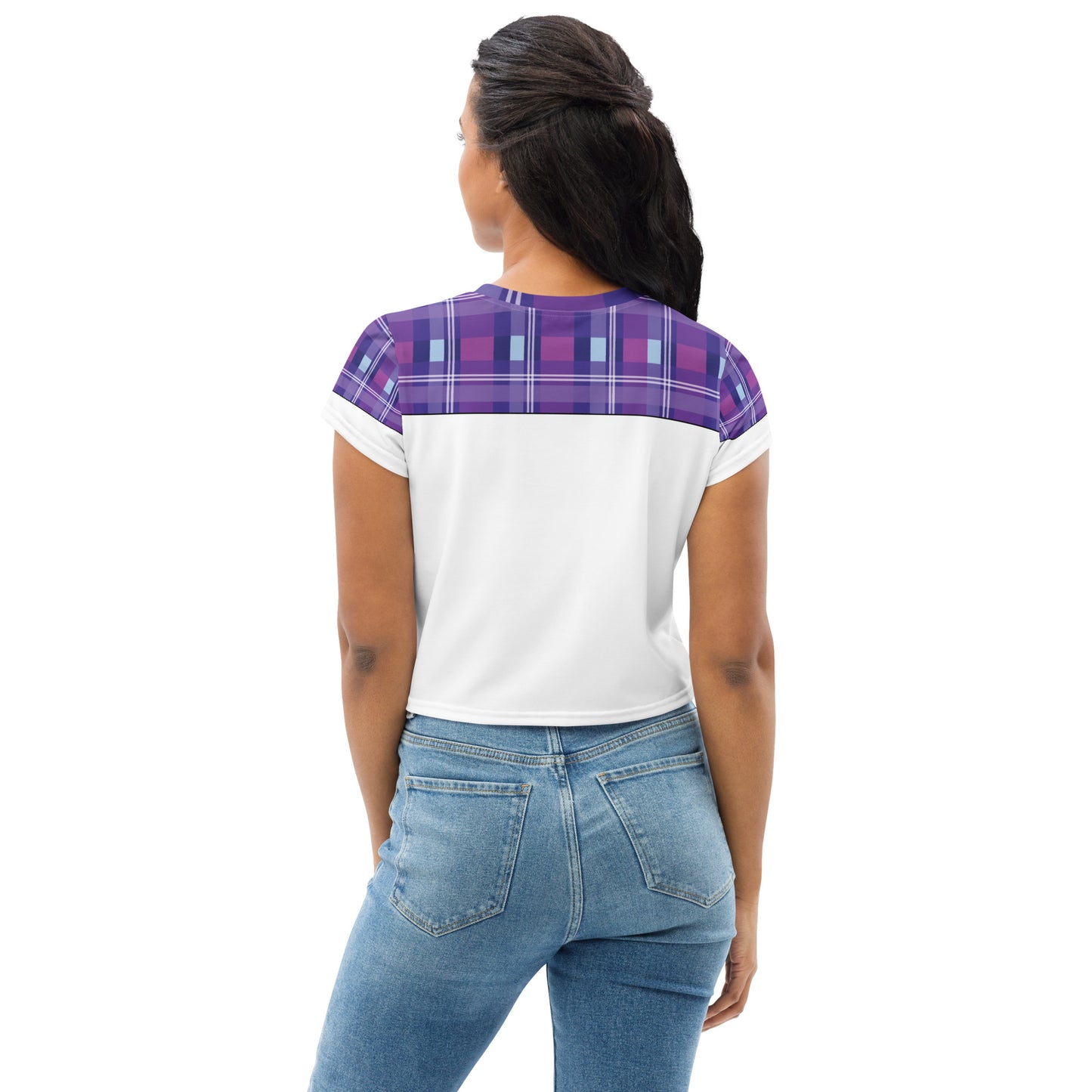 Daws logo purple plaid star accent Crop Tee