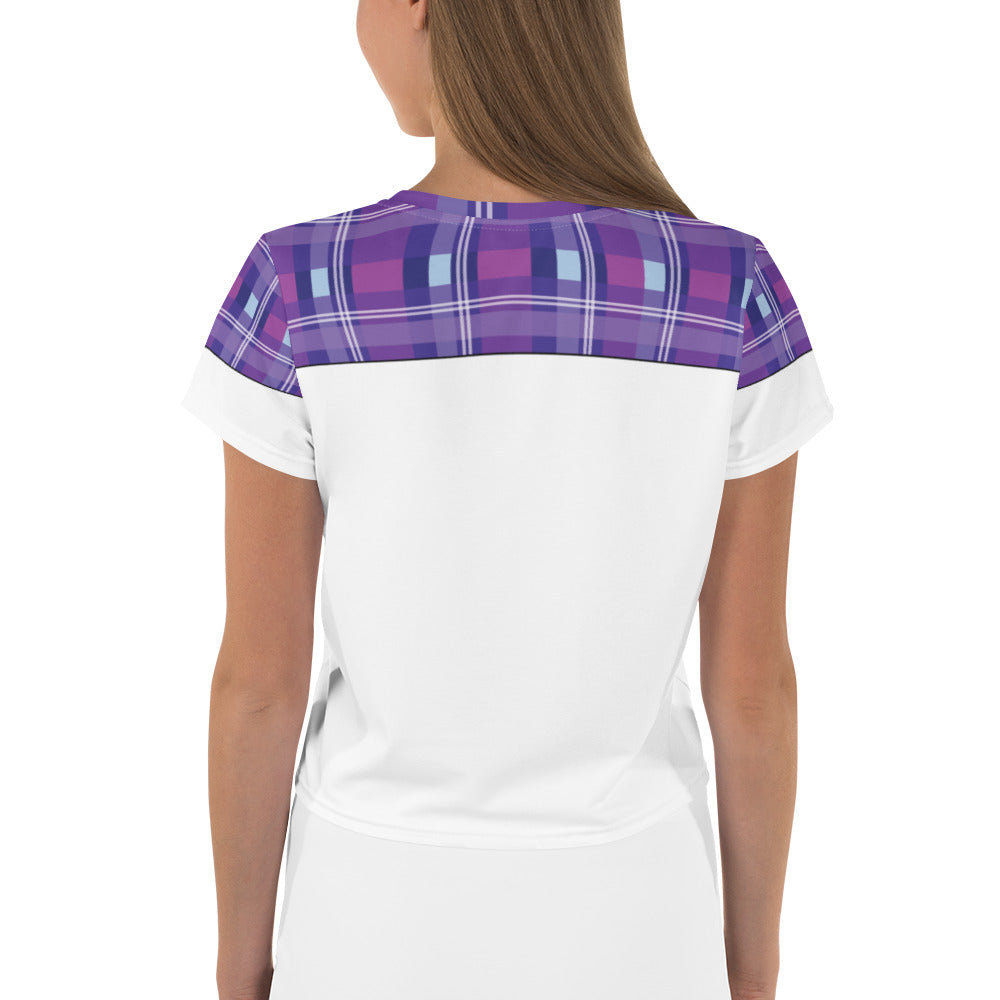 Daws logo purple plaid star accent Crop Tee