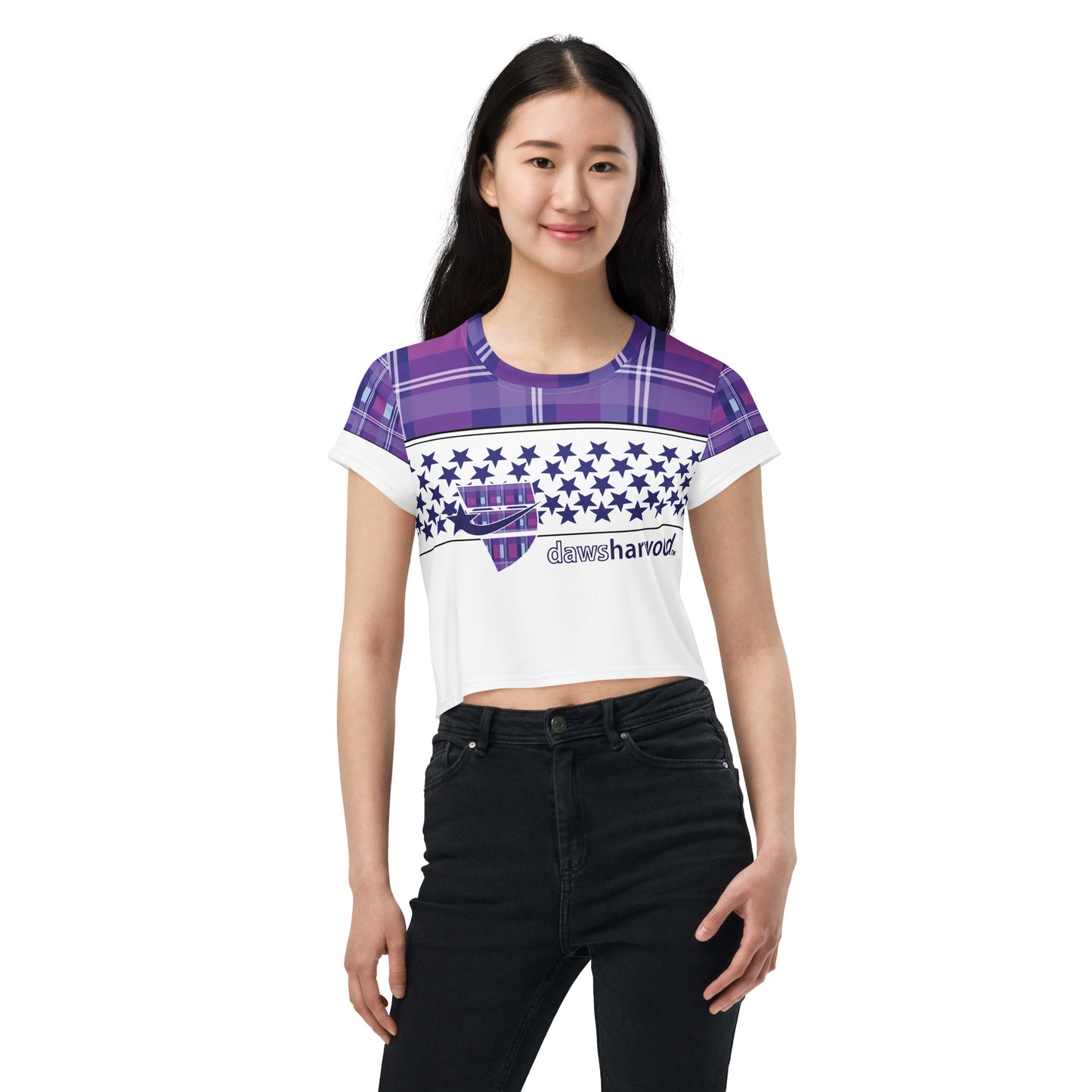 Daws logo purple plaid star accent Crop Tee