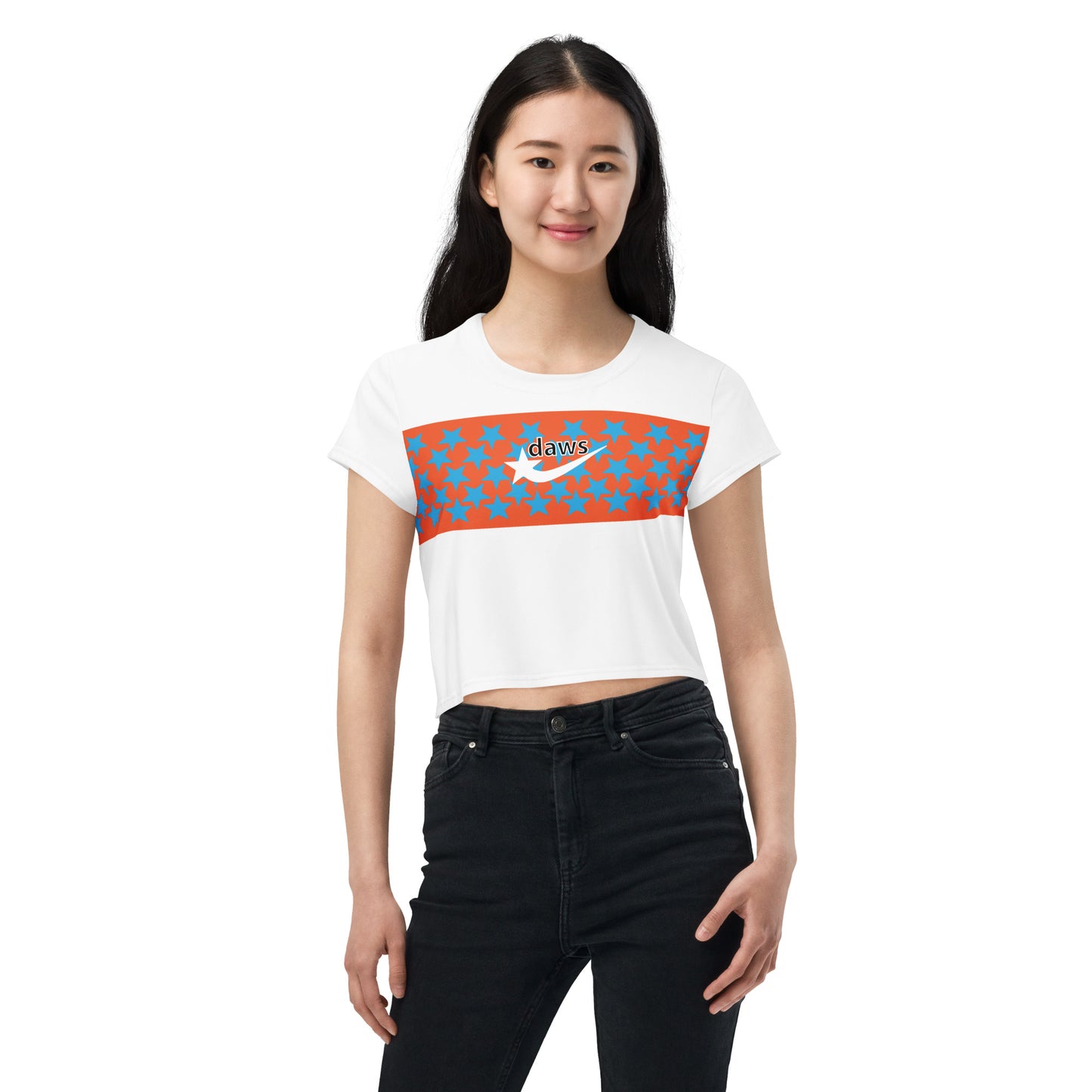 Daws Orange Starfly women's Crop Tee