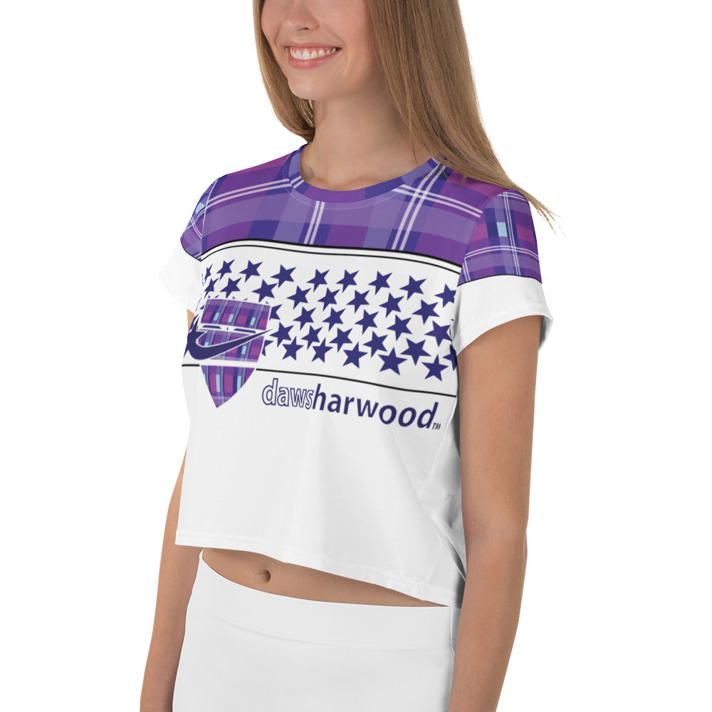 Daws logo purple plaid star accent Crop Tee