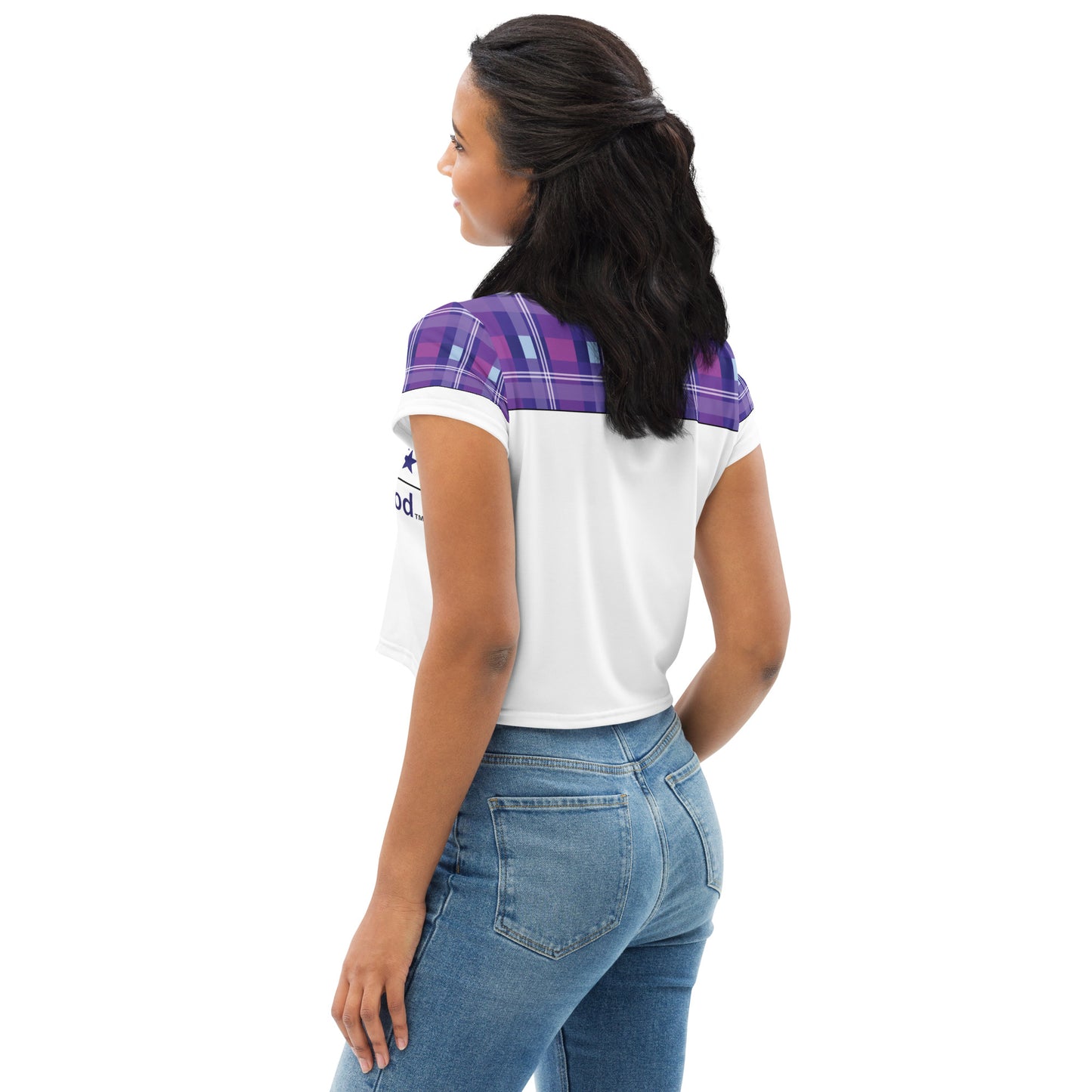 Daws logo purple plaid star accent Crop Tee