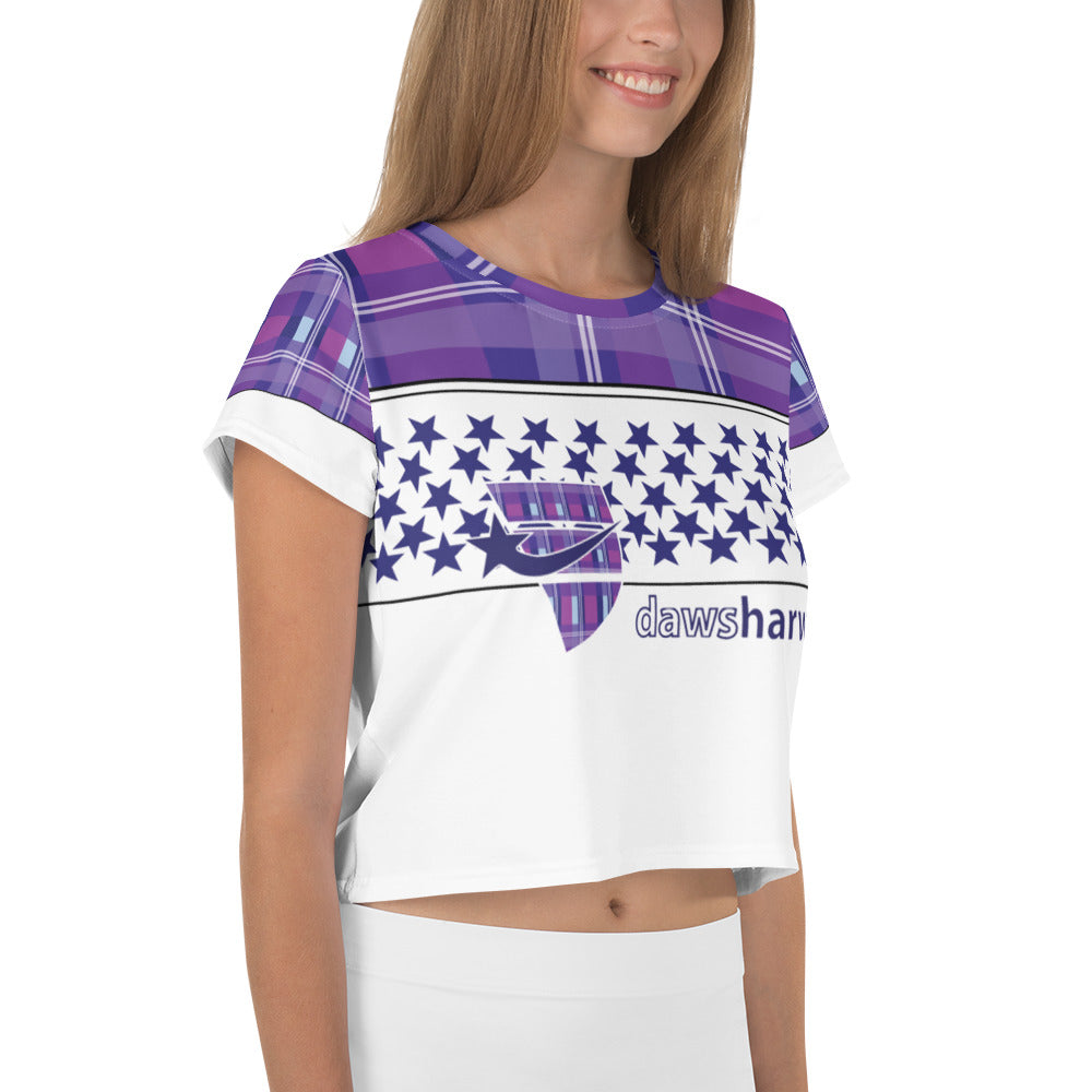 Daws logo purple plaid star accent Crop Tee