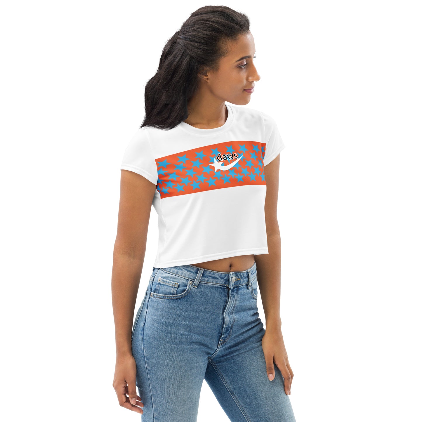 Daws Orange Starfly women's Crop Tee