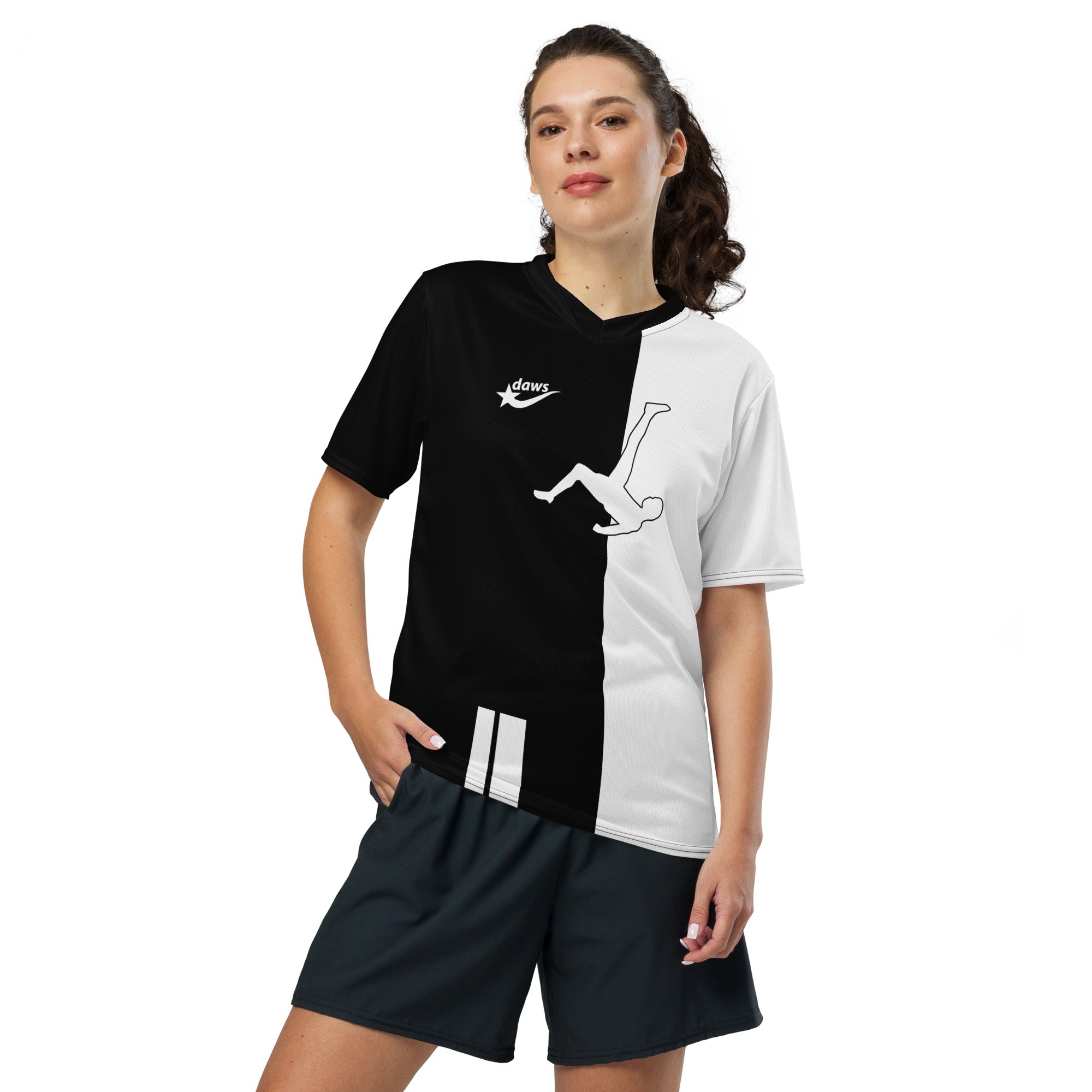 Daws soccer black and white Recycled unisex sports jersey