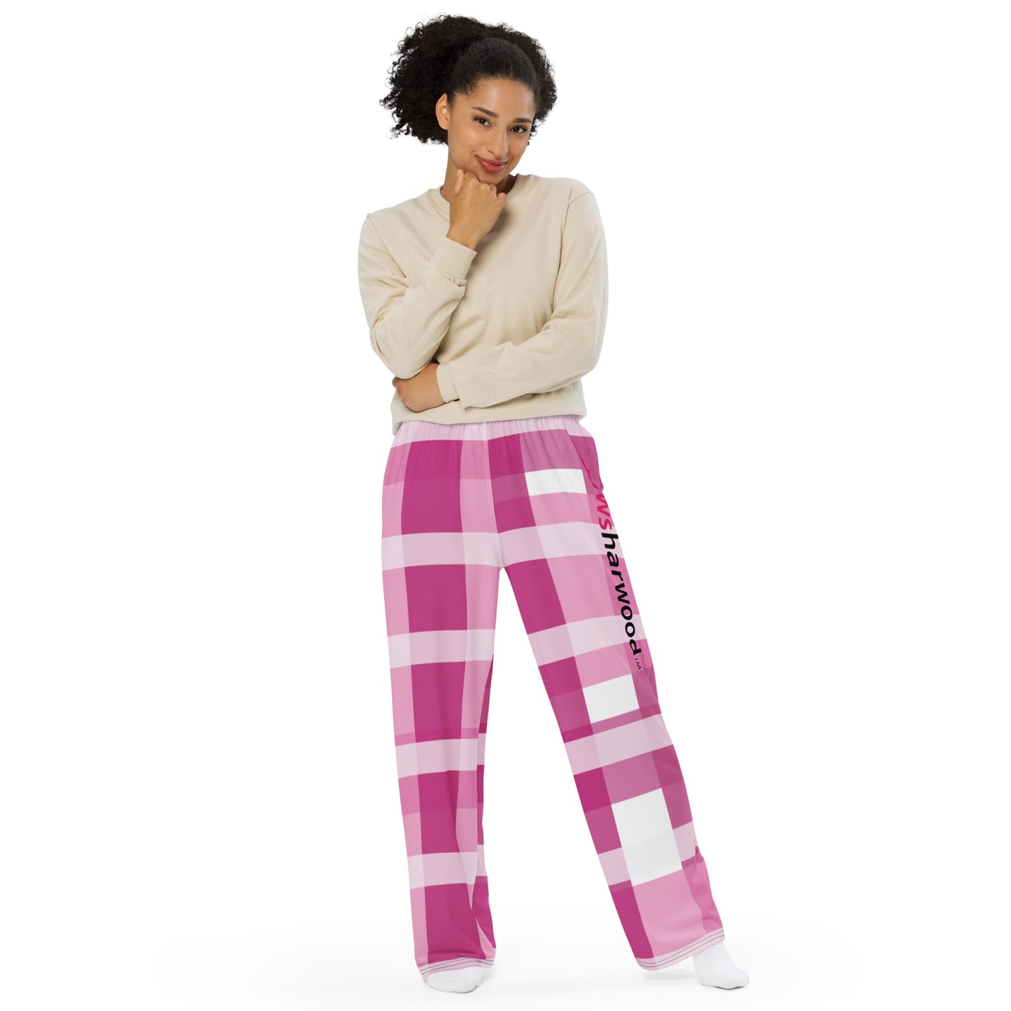 Daws Harwood pink plaid unisex wide-leg pants