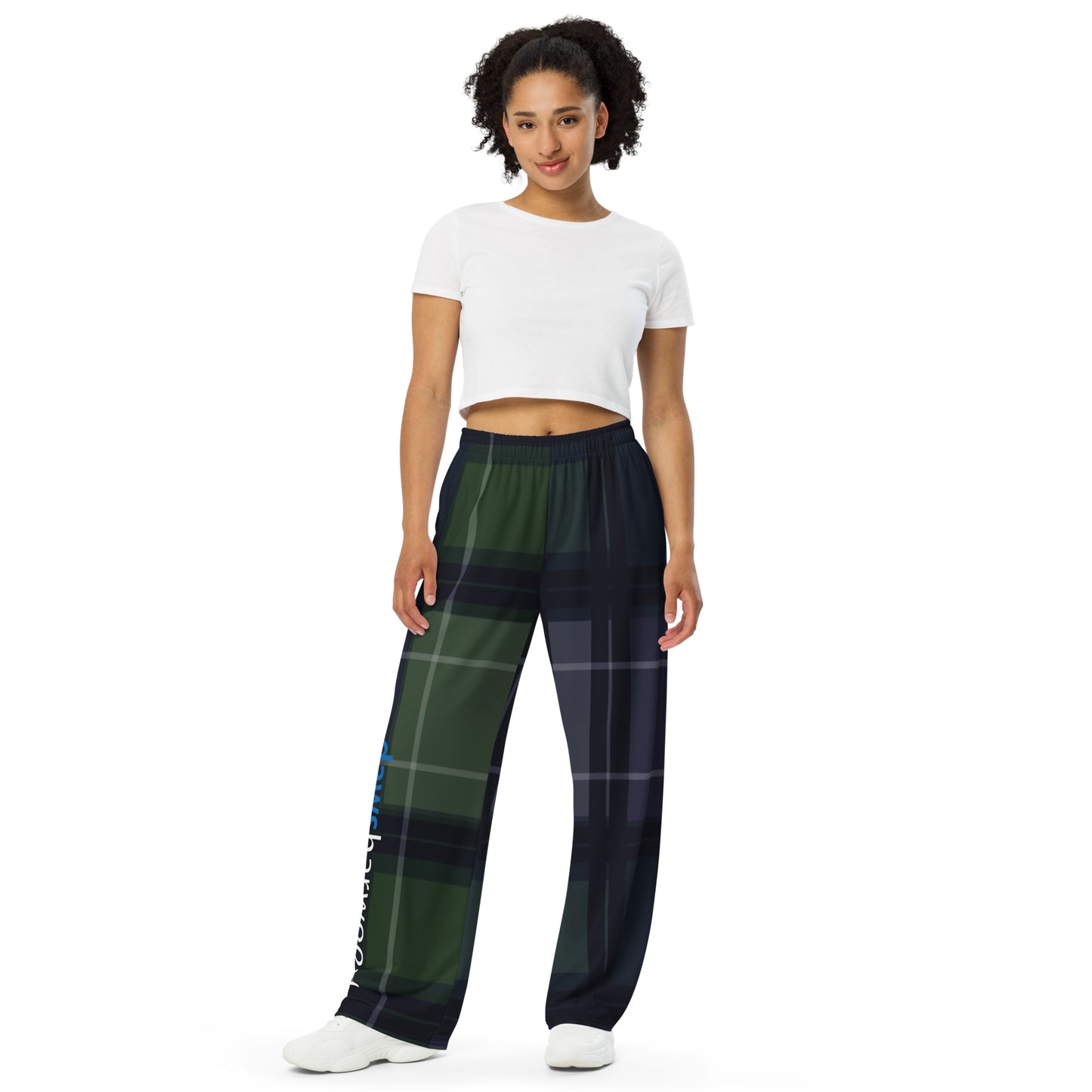 Daws Harwood blue green plaid unisex wide-leg pants