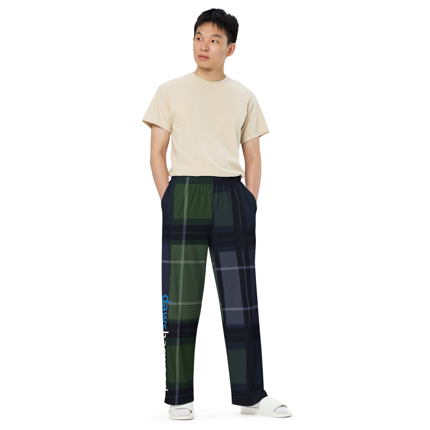 Daws Harwood blue green plaid unisex wide-leg pants