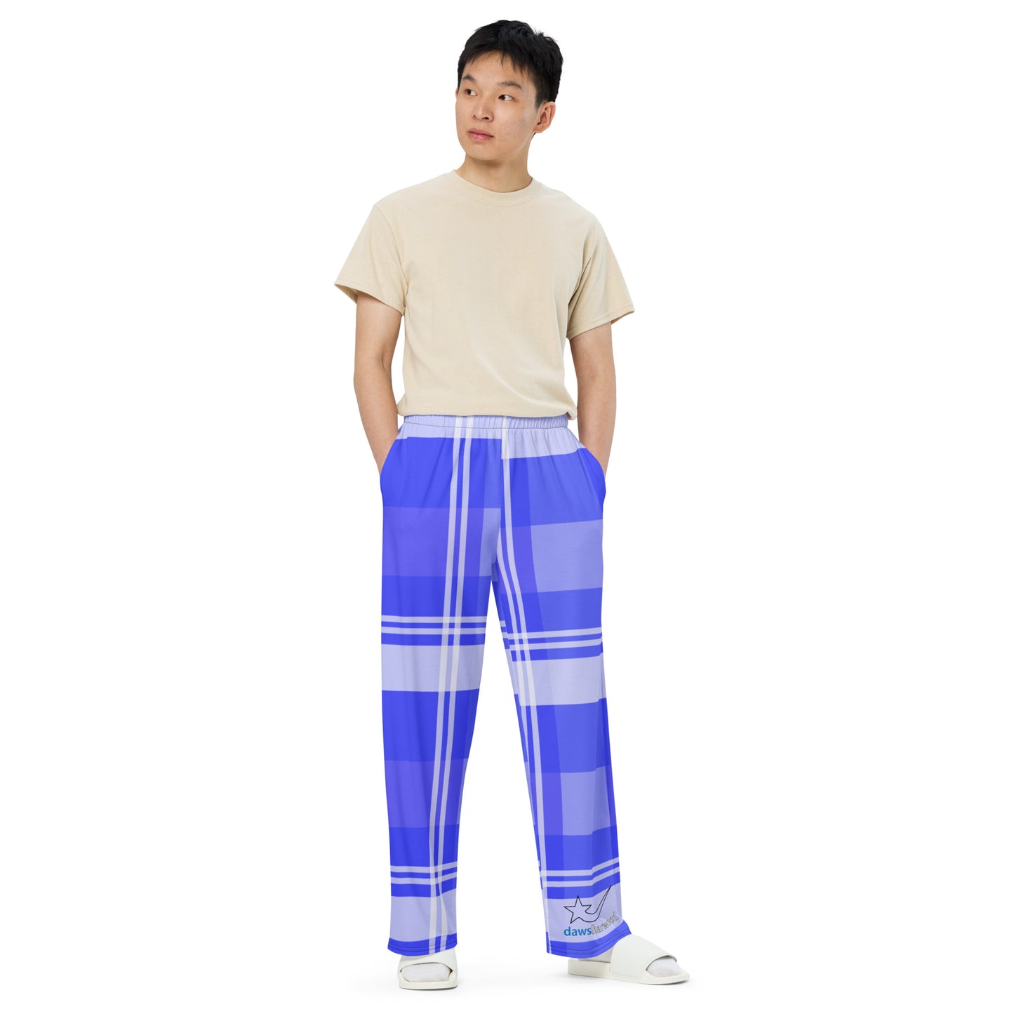 Daws Harwood blue plaid unisex wide-leg pants