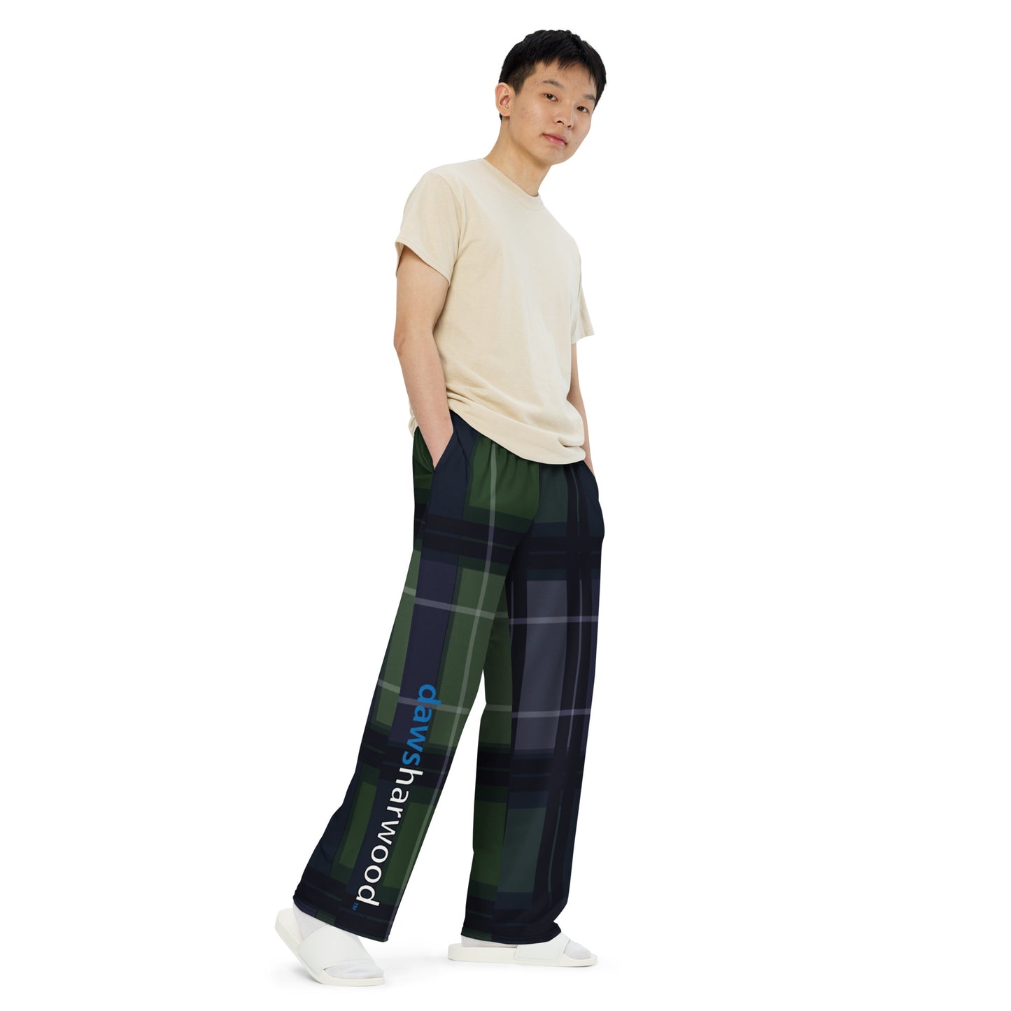 Daws Harwood blue green plaid unisex wide-leg pants