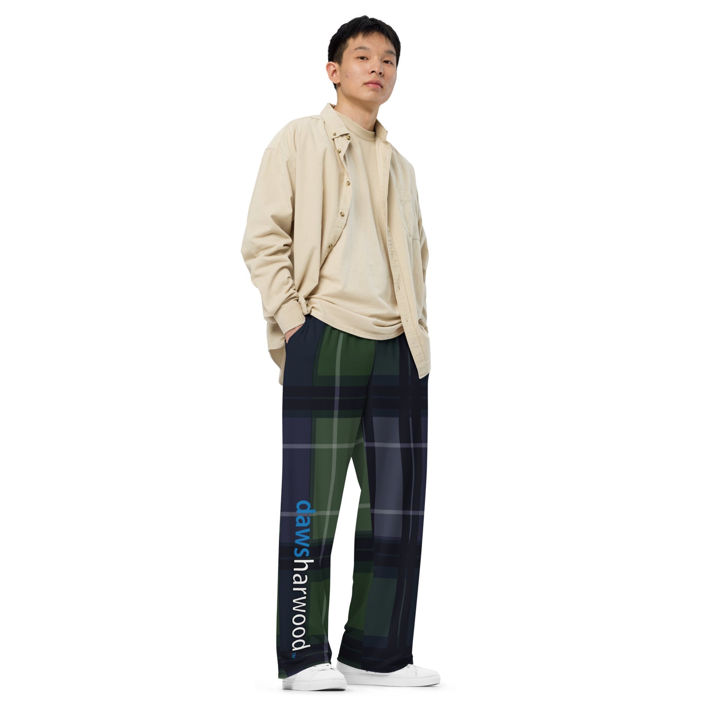 Daws Harwood blue green plaid unisex wide-leg pants