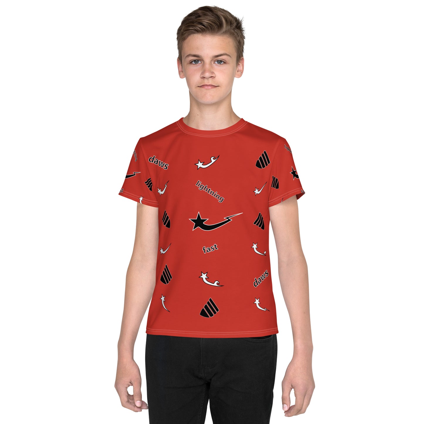 Daws lightning fast red Youth crew neck t-shirt