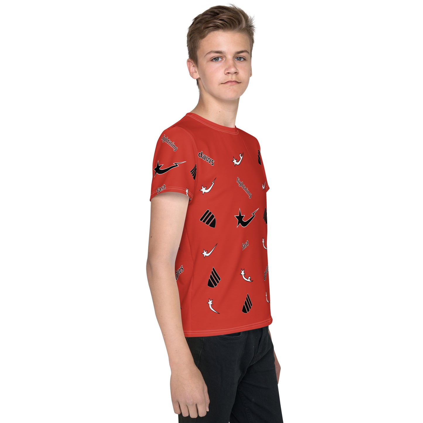 Daws lightning fast red Youth crew neck t-shirt