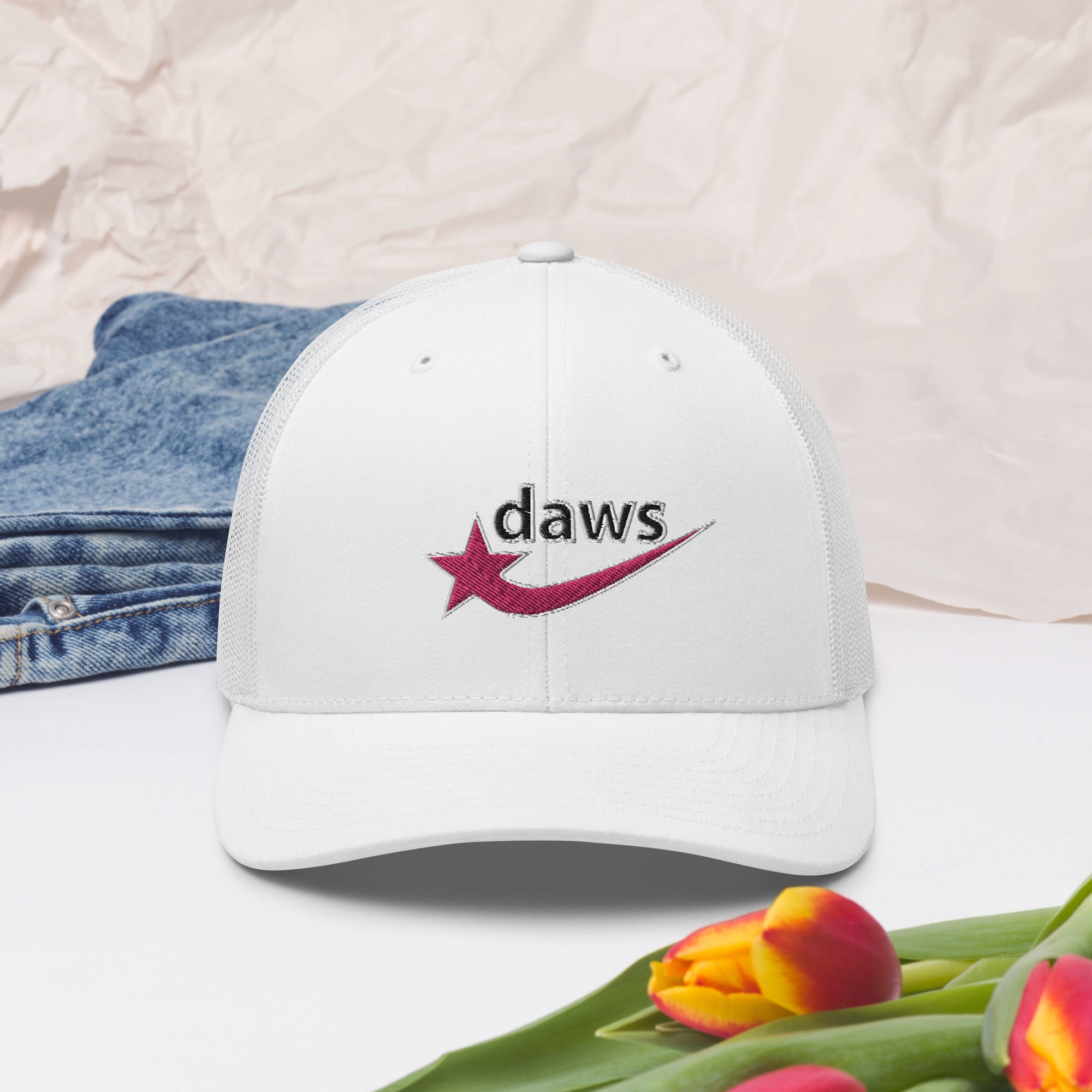 Daws pink logo white Trucker Cap