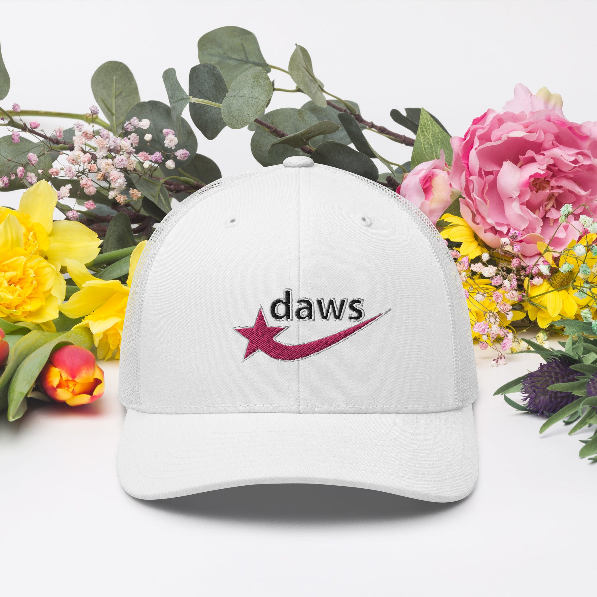 Daws pink logo white Trucker Cap