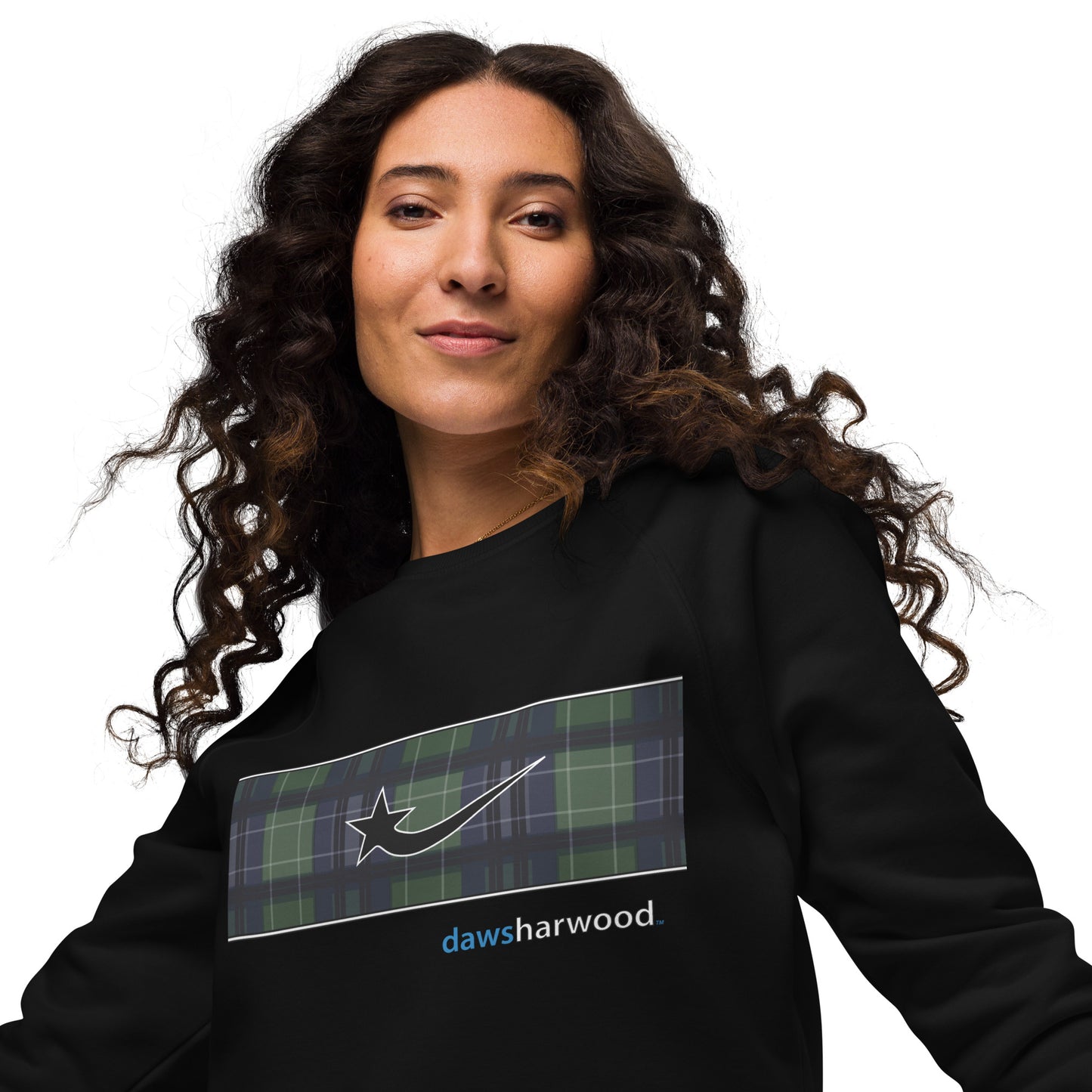 Daws logo plaid accent Unisex organic raglan sweatshirt