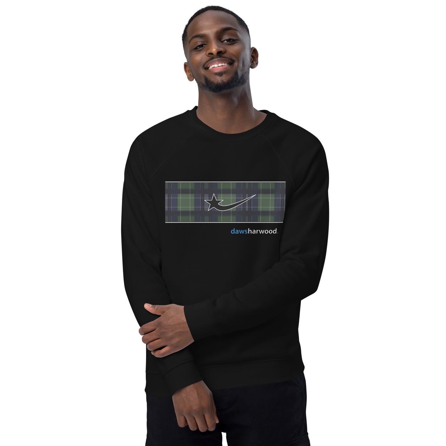 Daws logo plaid accent Unisex organic raglan sweatshirt