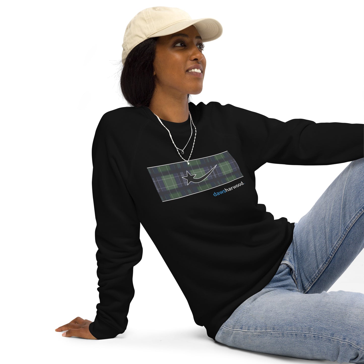 Daws logo plaid accent Unisex organic raglan sweatshirt