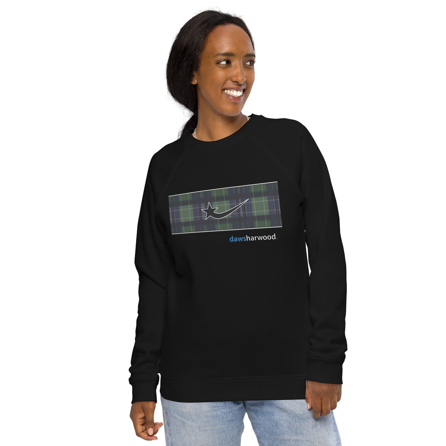 Daws logo plaid accent Unisex organic raglan sweatshirt