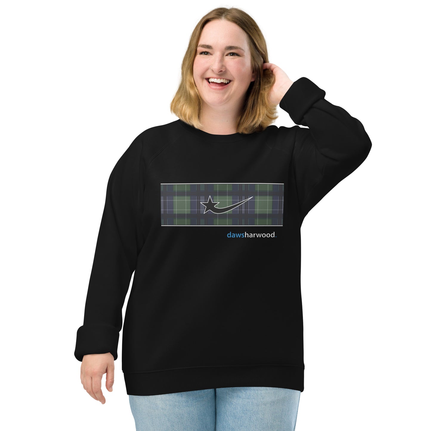 Daws logo plaid accent Unisex organic raglan sweatshirt