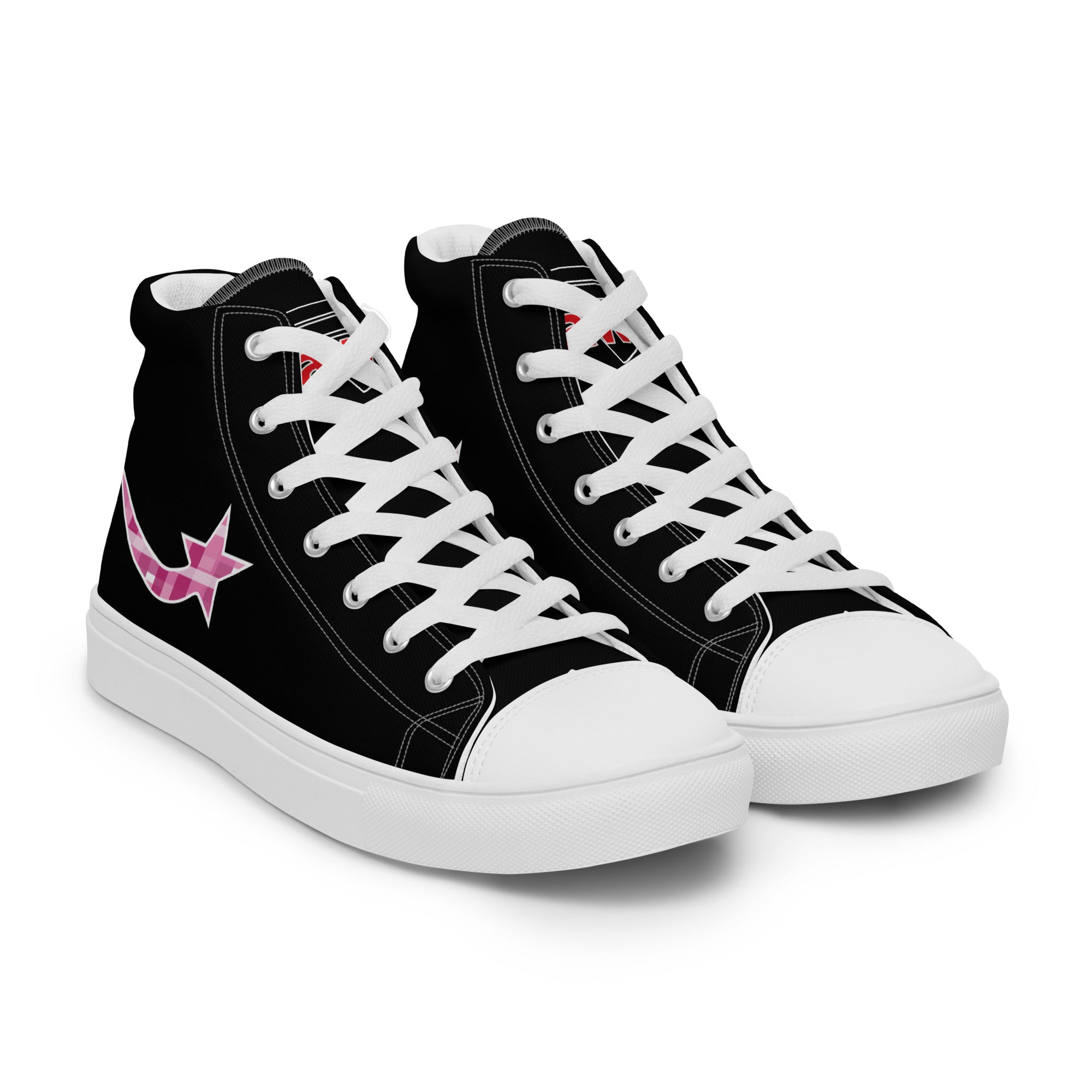 Daws star pink plaid Women’s high top canvas shoes